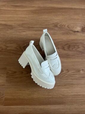 MIA Cream Chunky Heel Penny Loafers